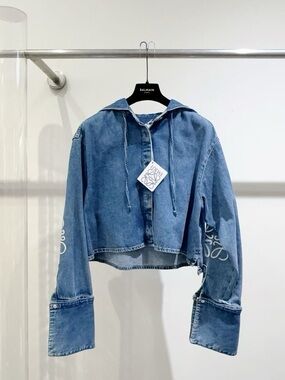 Loewe Blue Cropped Denim Hoodie Jacket
